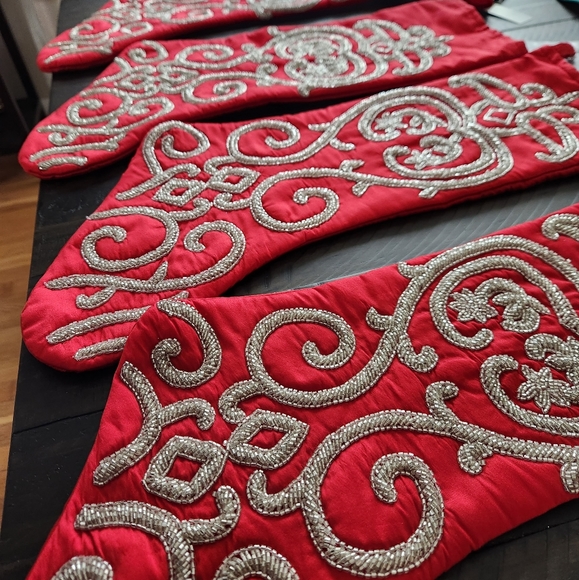 COPY - 4 Red Beaded Christmas Stockings - Picture 2 of 4